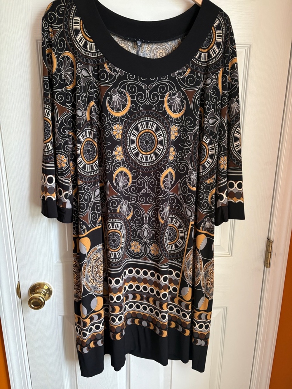 Vintage Tiana B. Black and Gold Medallion Swing Dress